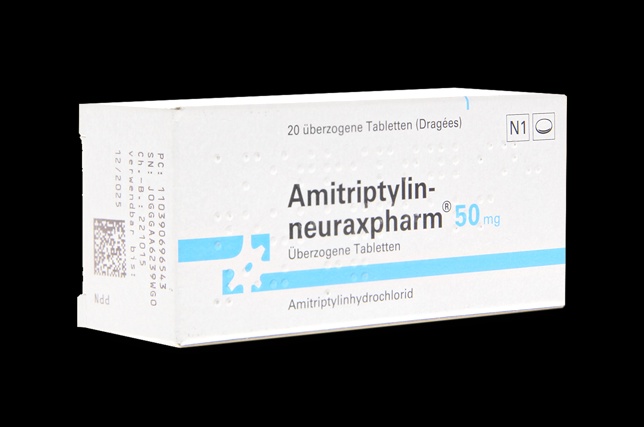 Amitriptyline - Illustration d'un comprimé et de la structure moléculaire