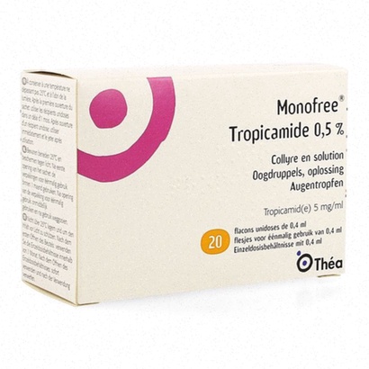Achat Tropicamide en ligne livraison rapide – Illustration de flacon et gouttes